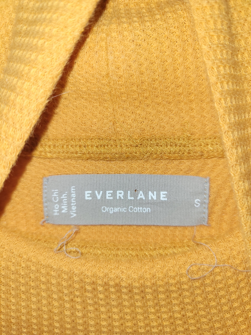 Everlane Organic Cotton Waffle Knit Mock Neck Thermal Top Mustard Yellow Size Sm - Picture 3 of 6